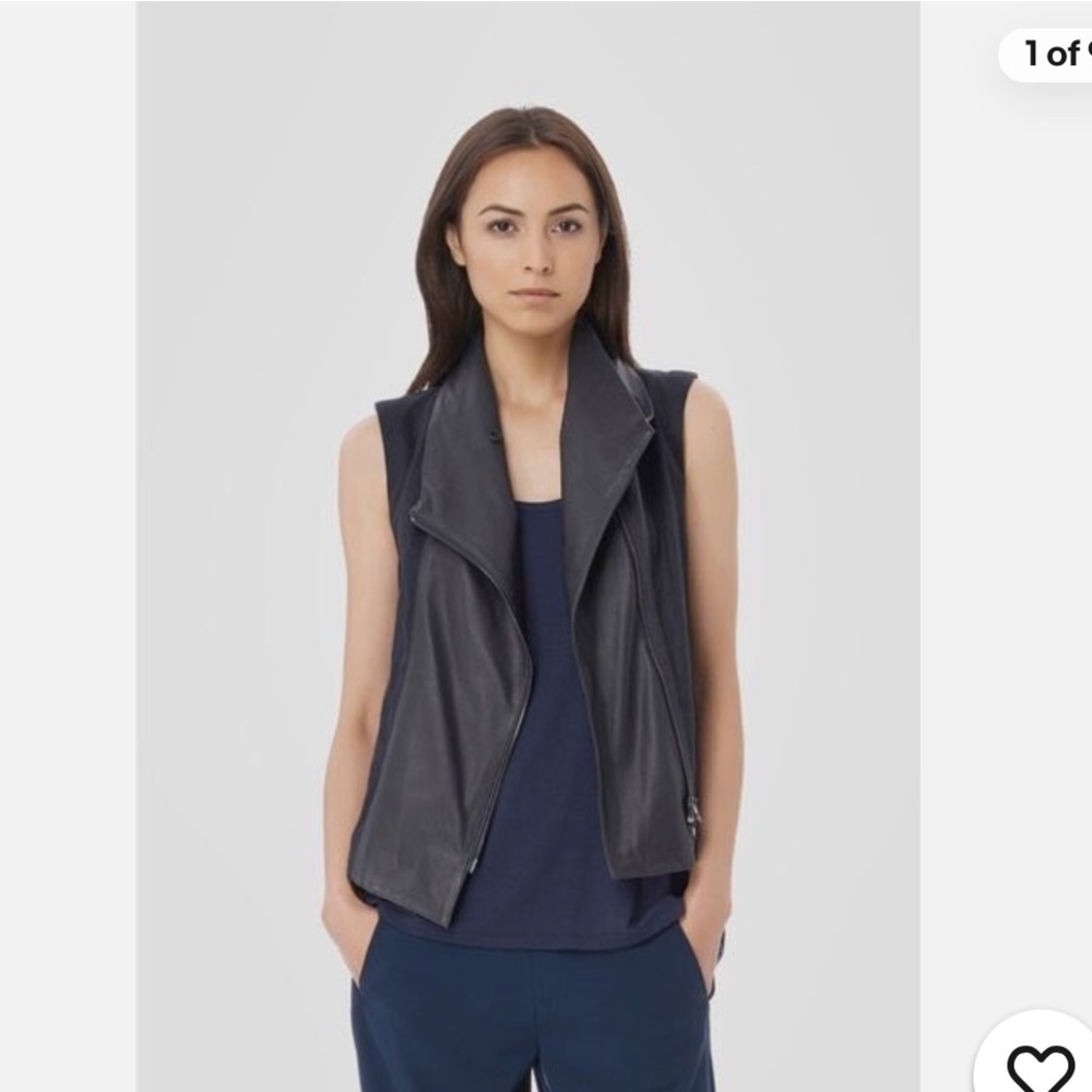 Vince Black Leather and linen blend Asymmetric Vest- excellent condition
